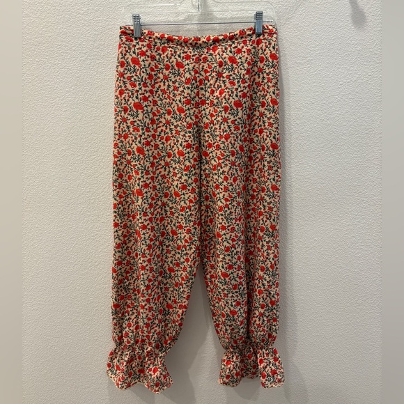 RIXO Bobbie Cotton Co-ord Ditsy Trail Cream Red Floral Ruffle Elastic Waist Pant - Picture 6 of 8